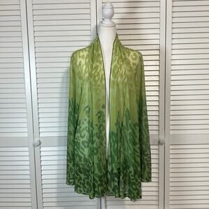 Susan Graver Sheer Green Leopard Print Open Front Cardigan Women XL